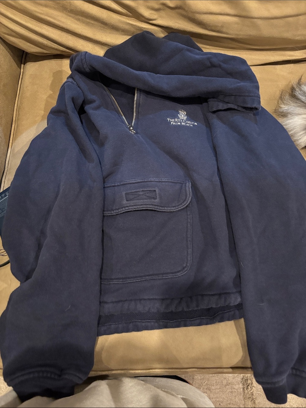 Navy Half-Zip Hooded Pullover with Front Pocket